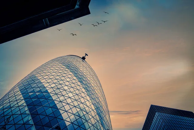 skyscrapers, sky, birds, flying, architecture, glass facade, windows, nature, modern, sunset, twilight, clouds, evening sky, ovoid, office buildings, buildings, urban, city, london, england. How do content agency workflow standards differ across England?