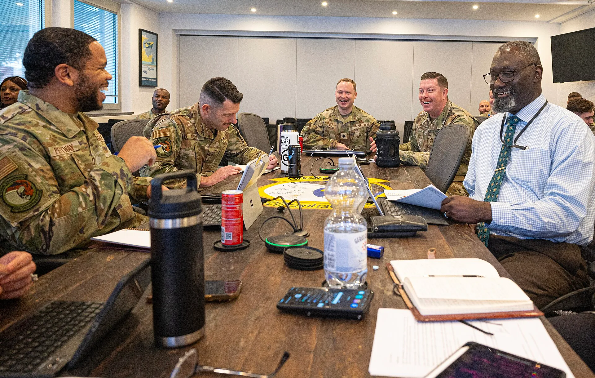 The 700th Contracting Squadron Leadership team attend a meeting about upcoming events at Kapaun Air Station, Germany, March 13, 2024. The 700th CONS leadership team manages a variety of tasks such as upcoming contracts, status of contracts and required items needed by units across the Kaiserslautern